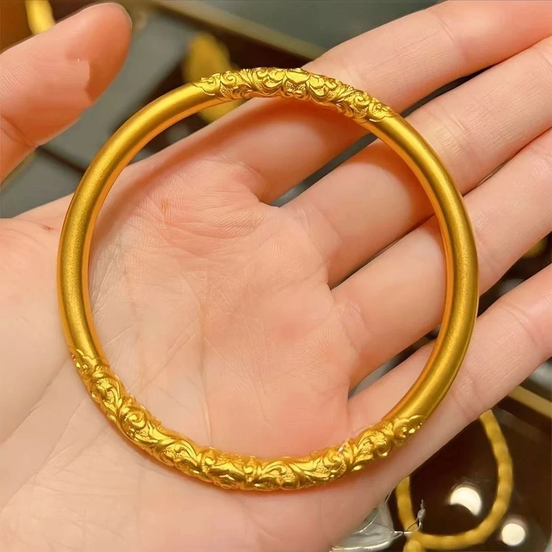 合金手镯 沙经金古法面素圈手镯女久不掉色实心磨砂爆款传承手镯