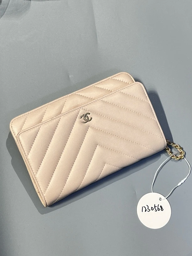 95新 Chanel/香奈儿 夏七中古/奶茶色v纹 woc单肩包/1230568