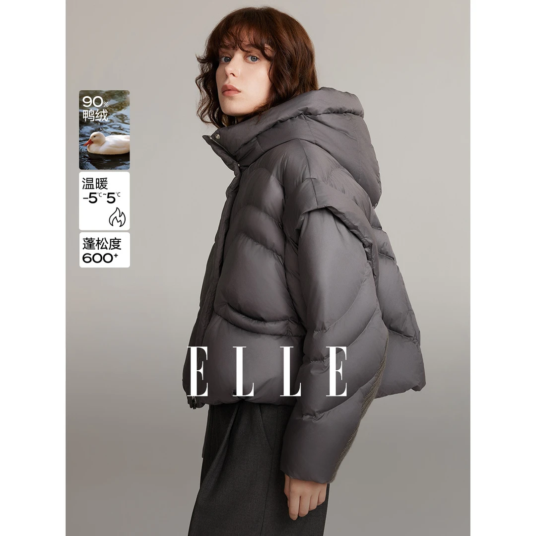 ELLE立领设计感百搭时尚羽绒服2024冬季新款雅丹风保暖EY48886