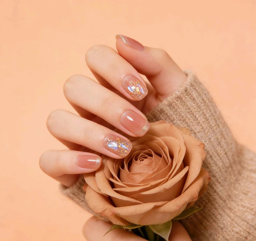 可拆卸网红穿戴指甲夏日裸色手绘钻纯手工光疗美甲成品假指甲贴片