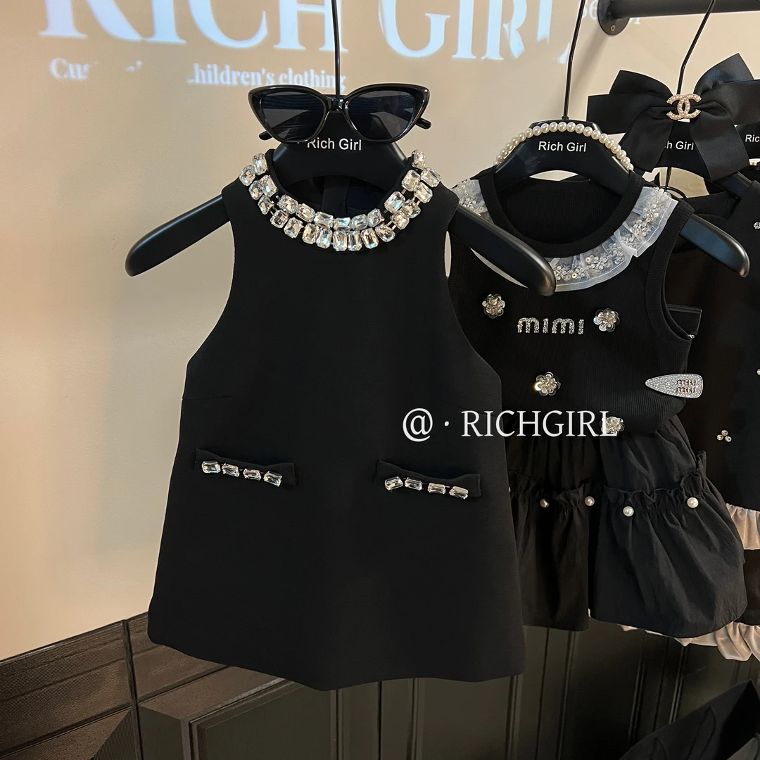 现货【Richgirl定制】女童25夏款法式赫本风气质无袖小黑裙背心裙