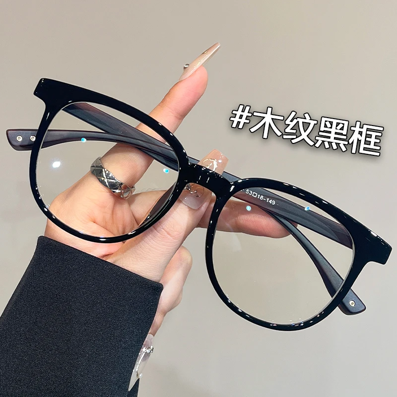复古木纹圆框近视眼镜女可配有度数镜片大脸显瘦防蓝光黑框眼睛架