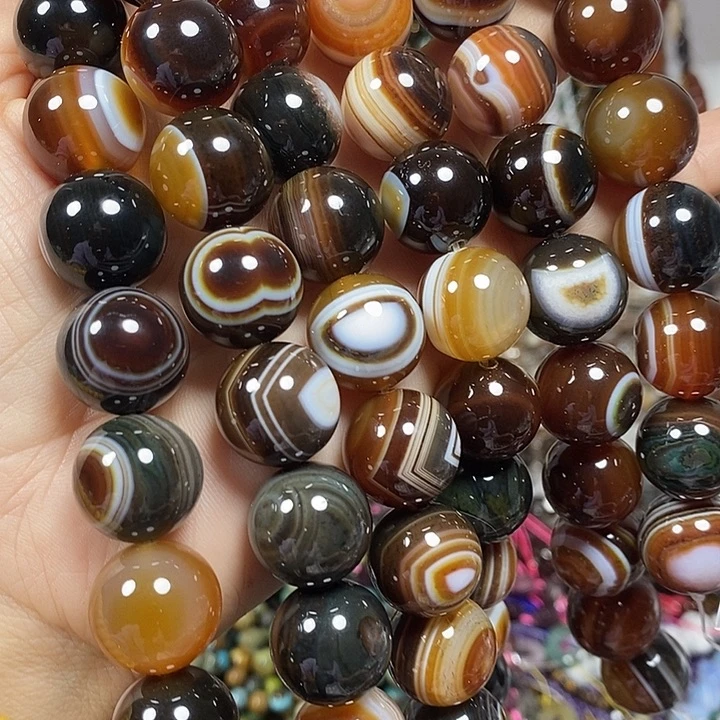 玛瑙/玉髓未镶嵌珠宝半成品玛瑙板眼卡16mm一条