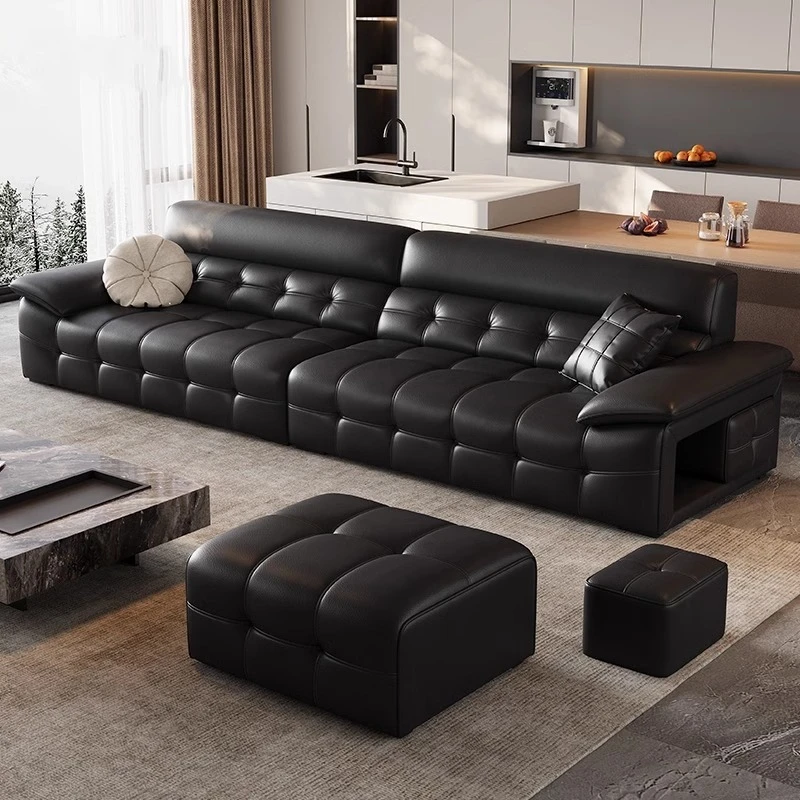 木加思储物沙发意式极简黑色真皮沙发客厅现代简约