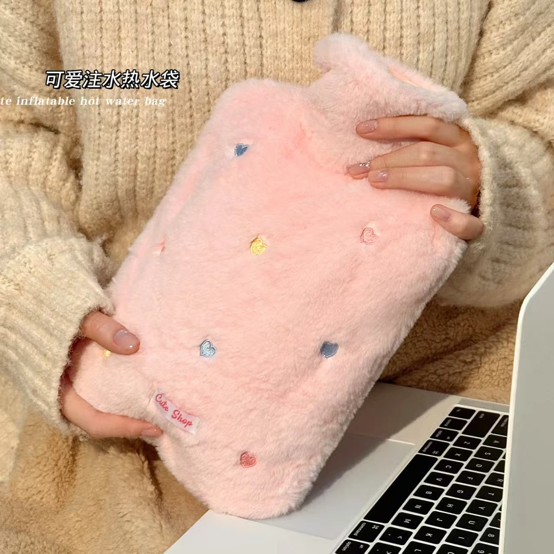 新款注水加厚防爆毛绒2000ml热水袋 大号学生热敷宫腹肚子暖水袋