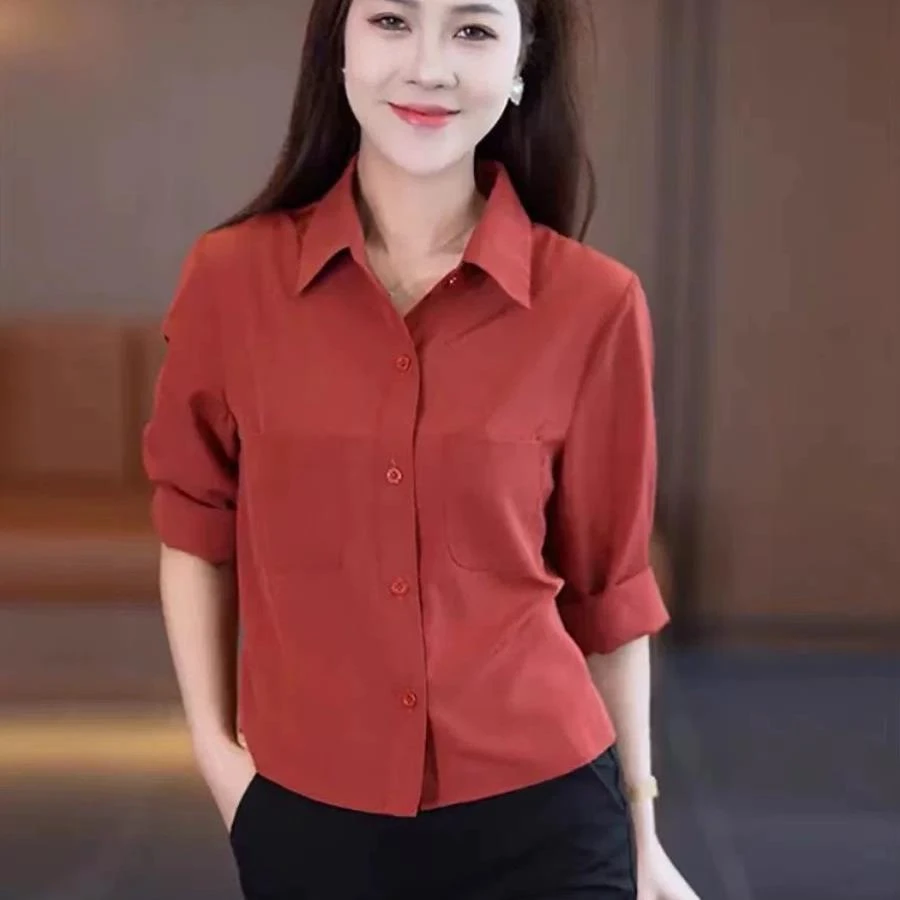 小个子打底衫春秋新款宽松洋气衬衫长袖显瘦遮肚子上衣妈妈装衬衣