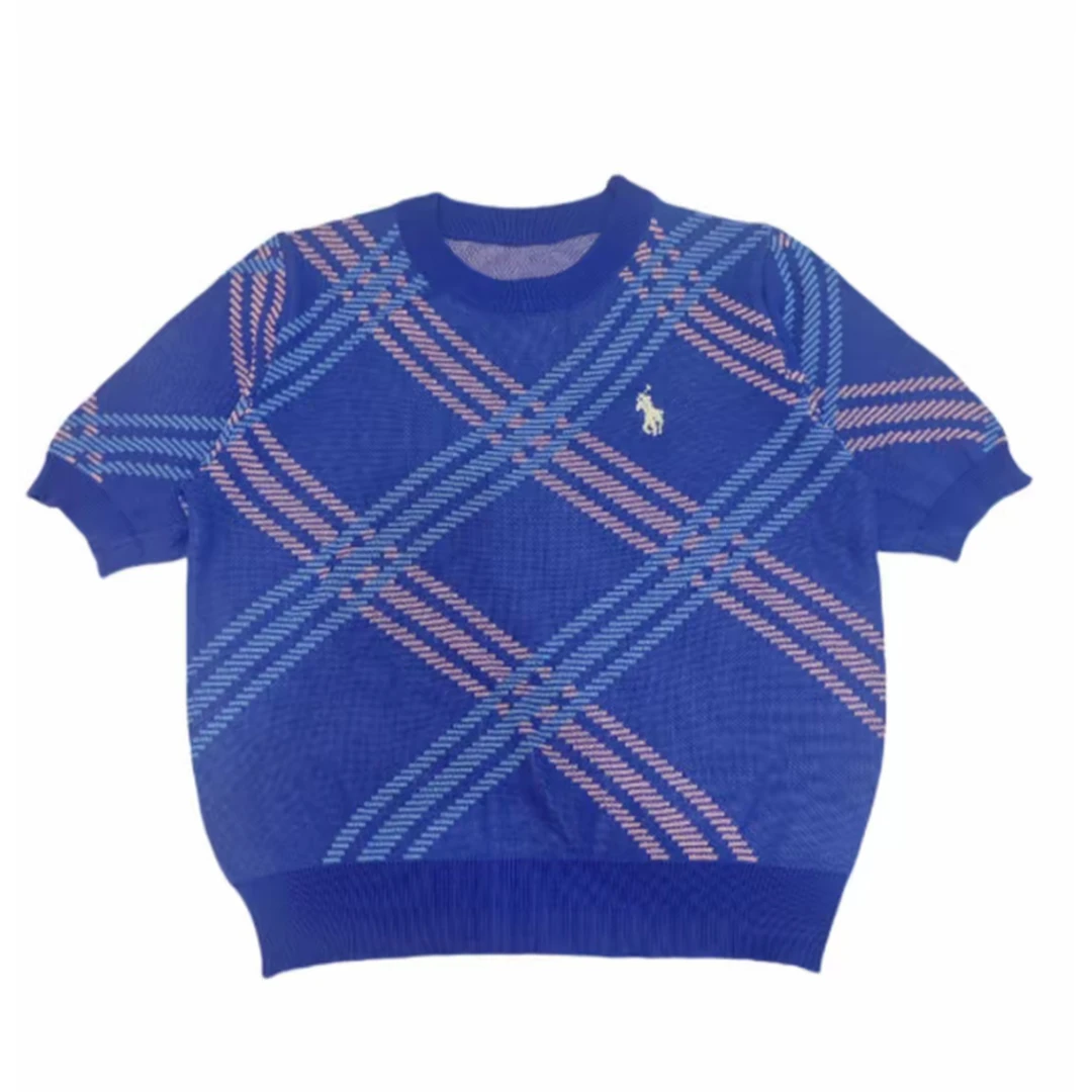 《晶晶粉丝专属》刺绣秋冬提花圆领蓝色女2025夏季格纹毛衫毛针织衫