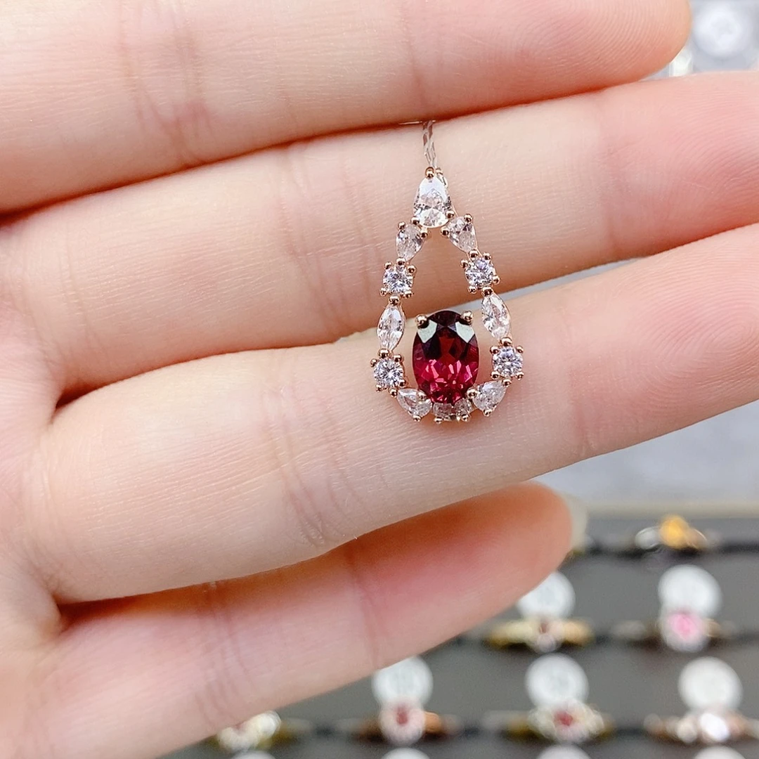 银S925镶嵌吊坠(不含链)石榴石（紫牙乌）