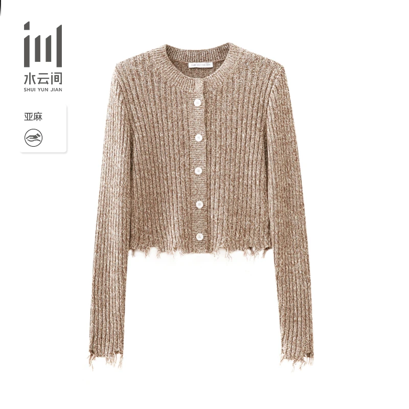 水云间女装 圆领亚麻透气修身针织开衫外套25春12510144