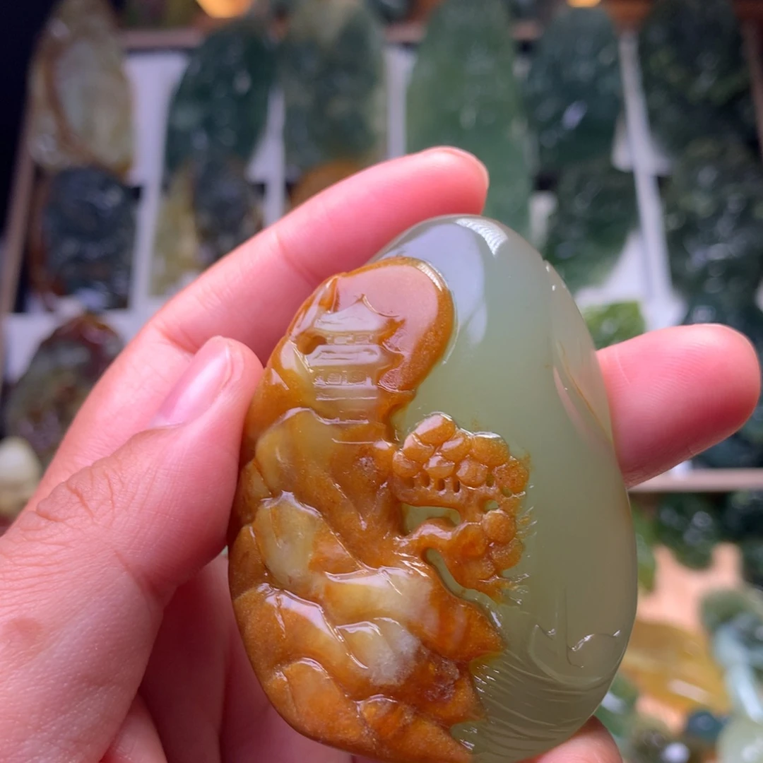 执***玉未镶嵌蛇纹石玉挂件山水