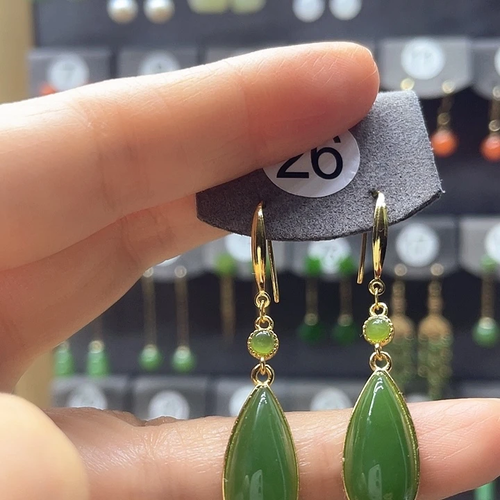 和田玉银S925镶嵌耳饰