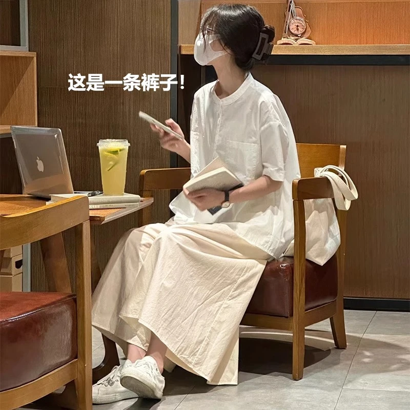 白色裙裤女2025年夏新款冰丝宽松休闲百搭款小个子慵懒风半身裙裤