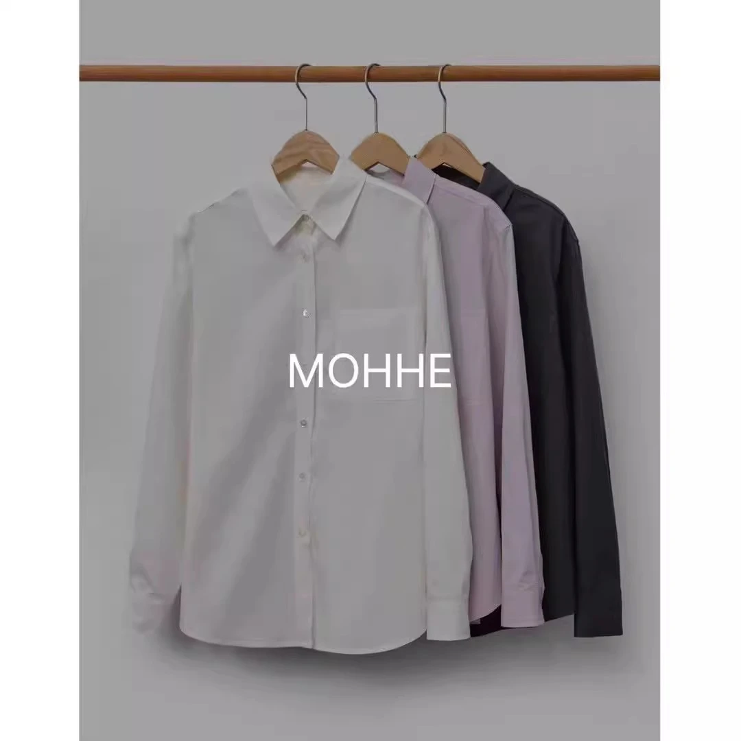 现货！mohhe韩国东大门代购2025春款简约百搭纯色单口袋长袖衬衫