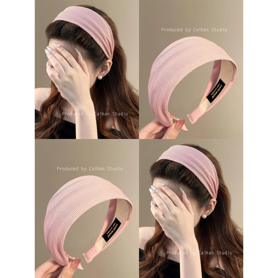 古早初恋~温柔粉色针织宽边发箍甜美风气质压发高颅顶头箍2025款