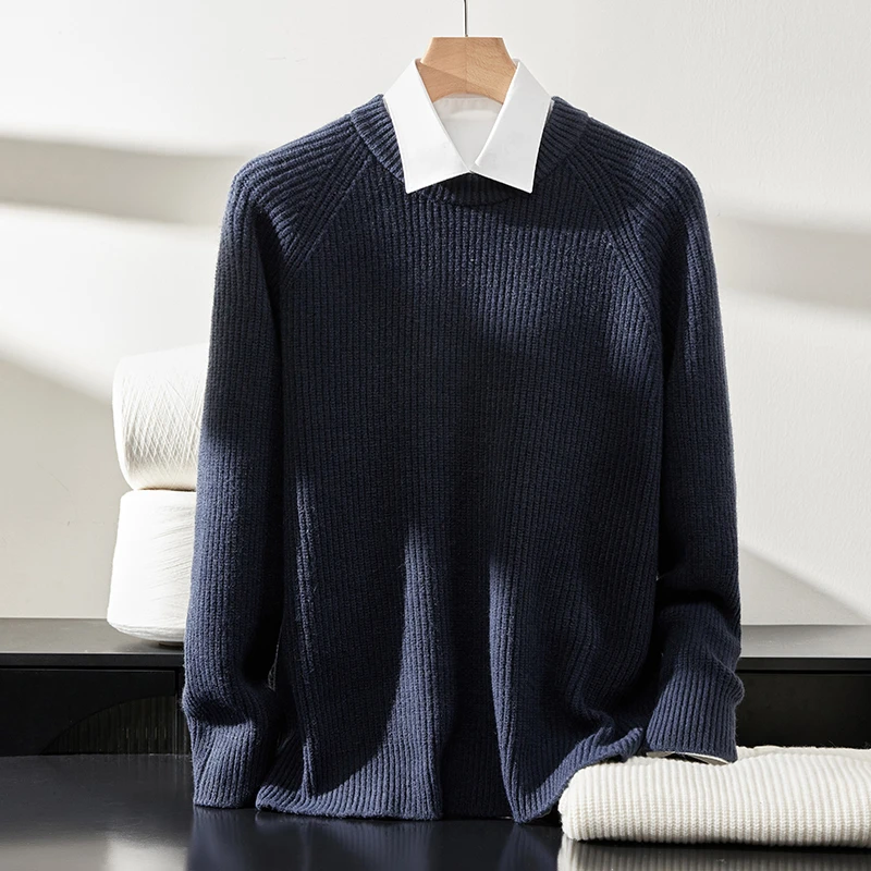 2025新款提花加厚圆领羊绒衫男秋冬套头保暖针织羊绒毛衣