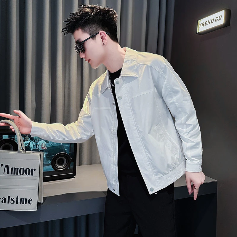 白色夹克男士春秋款2025新款爆款痞帅立领外套男装潮牌休闲上衣服