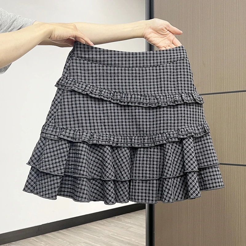 辣妹风复古格子半身裙女2025夏季新款韩版高腰显瘦蛋糕裙A字短裙