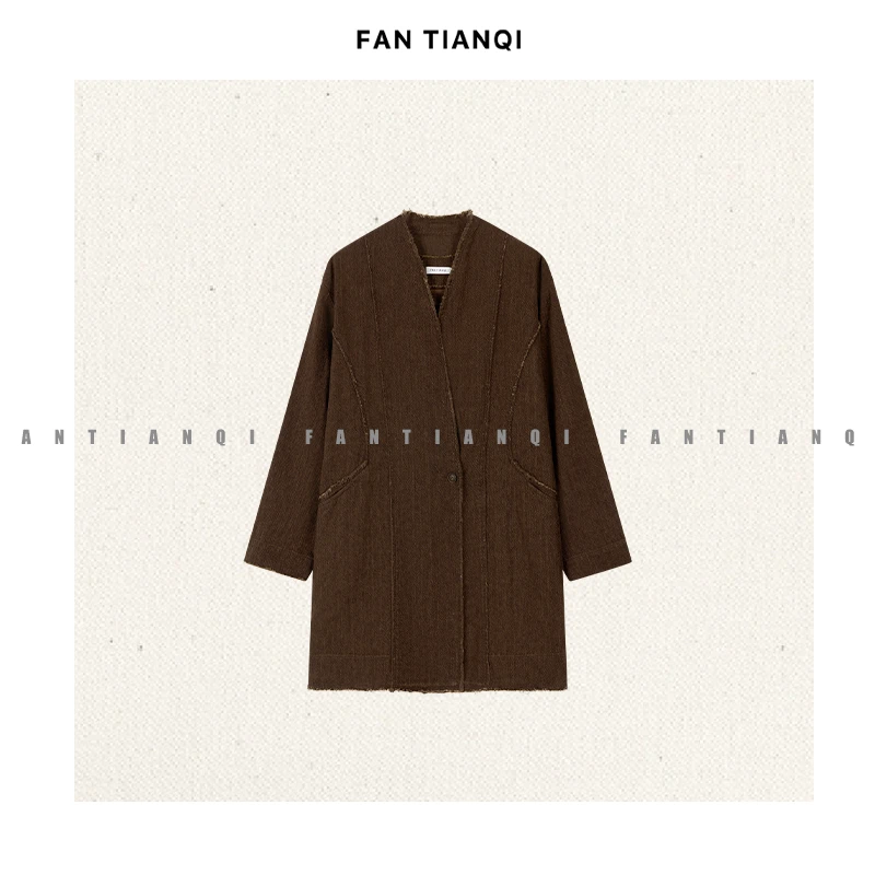 范天奇/FAN TIANQI【乌木沉香】韩国进口亚麻做旧棉外套FZOT56171