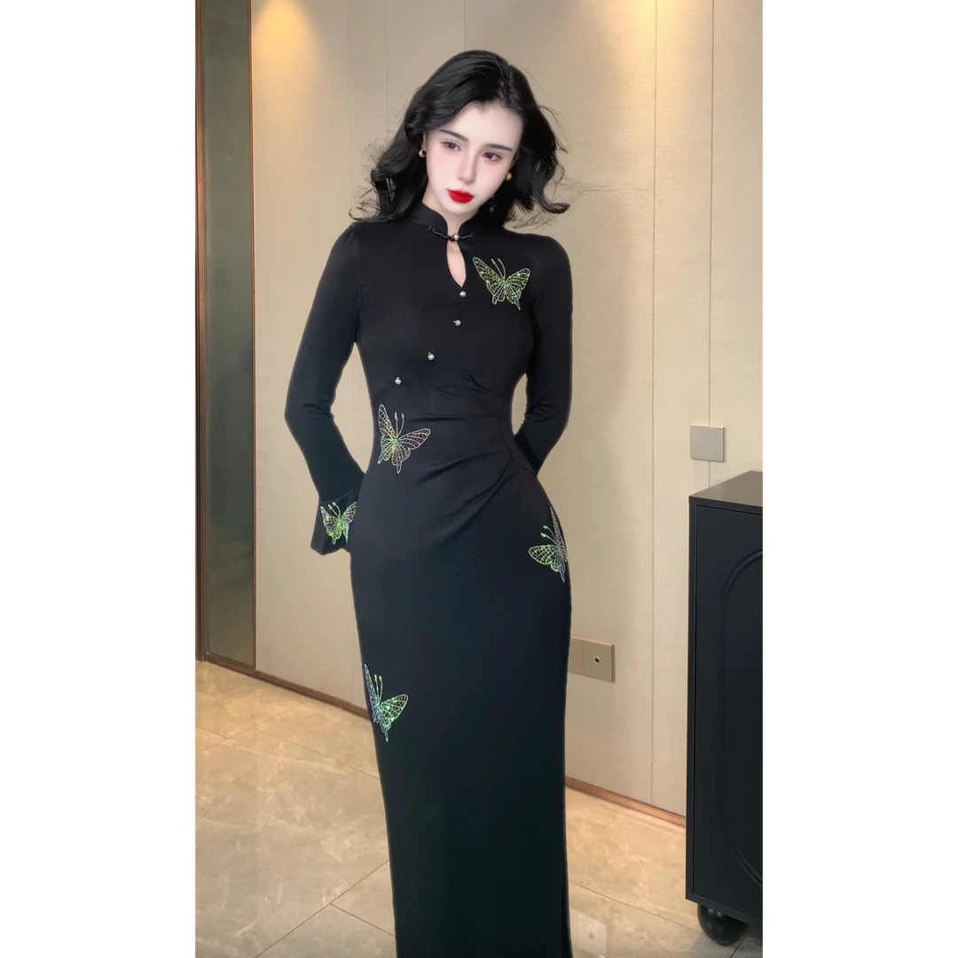 【柚禾】圣诞氛围旗袍国风少女战袍高弹力日常修身显瘦旗袍连衣裙