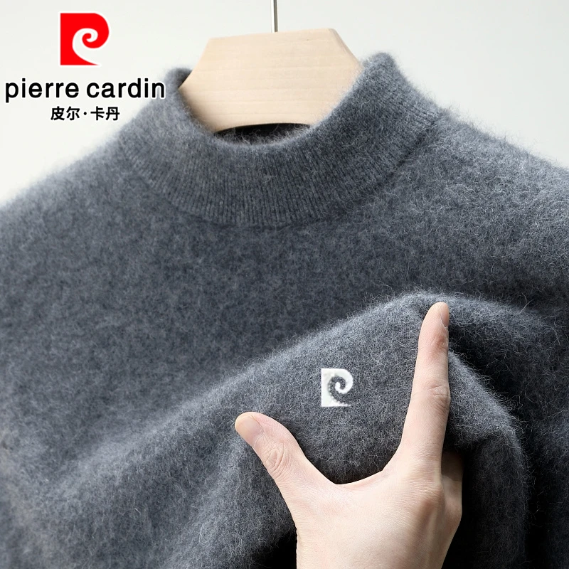 皮尔卡丹高档羊毛衫男士加厚保暖半高领毛衣纯色大码打底针织衫男