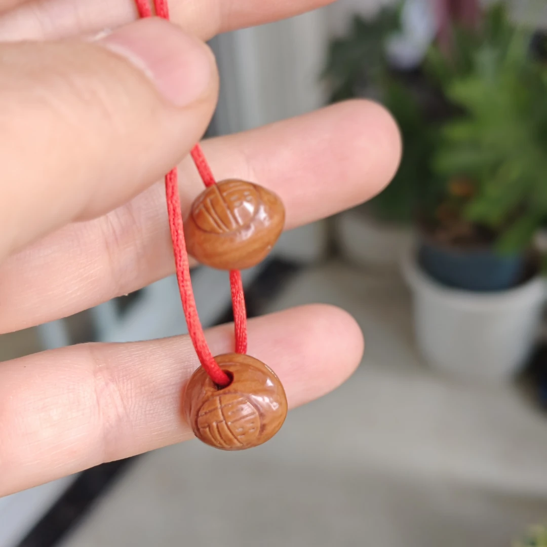 （一对儿）龙纹桃核手工雕刻福字桃篮百天礼物宝宝压惊安睡手链