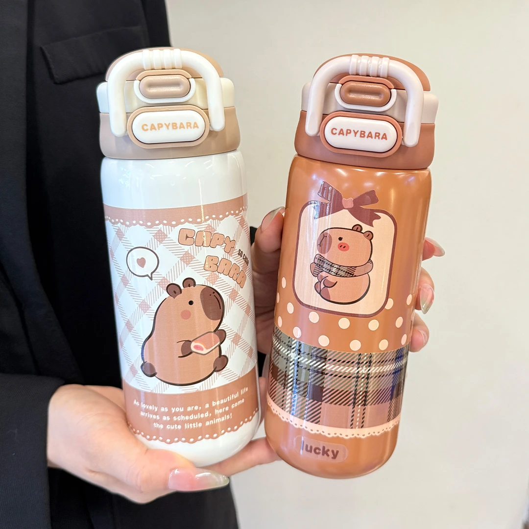 卡皮巴拉儿童保温杯2025新款316不锈钢小学生上学专用吸管水杯子