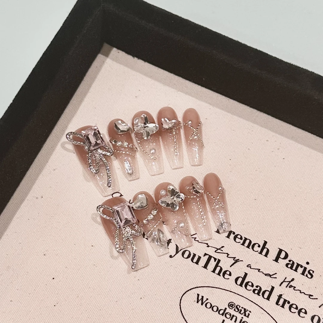 手工穿戴甲片高级感夏季粉色钻美甲贴可拆卸长款重工气质显白