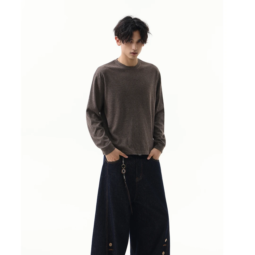 ENDRITES280g醋酸羊毛打底长袖圆领短宽简约基础卫衣舒适速干保暖