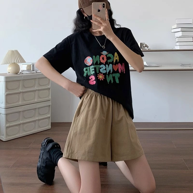 纯棉短裤女夏季薄款五分高腰小个子百搭休闲裤宽松显瘦a字阔腿裤