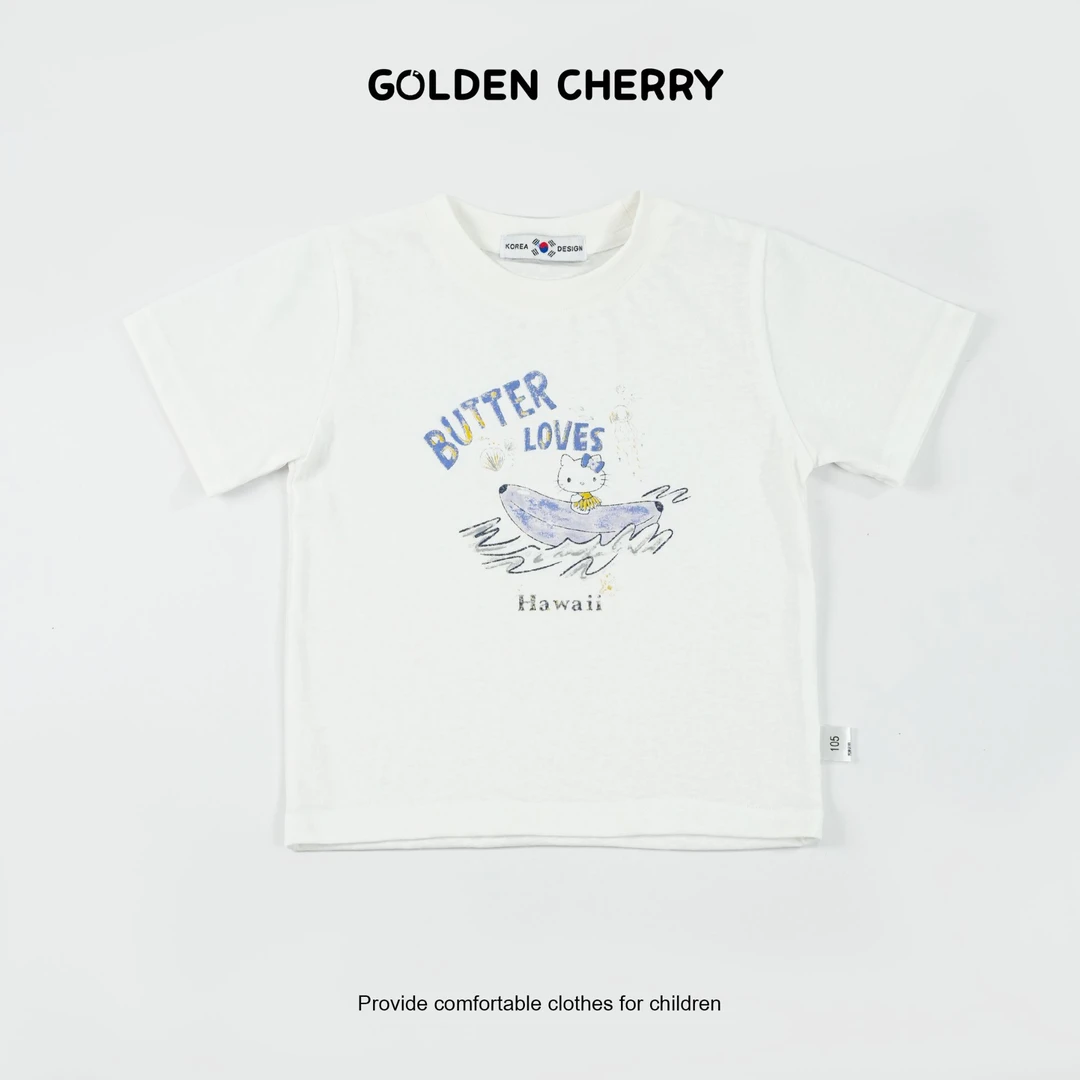 【金樱桃Golden cherry】亲子白色哈喽猫冲浪洋气T恤QDD827