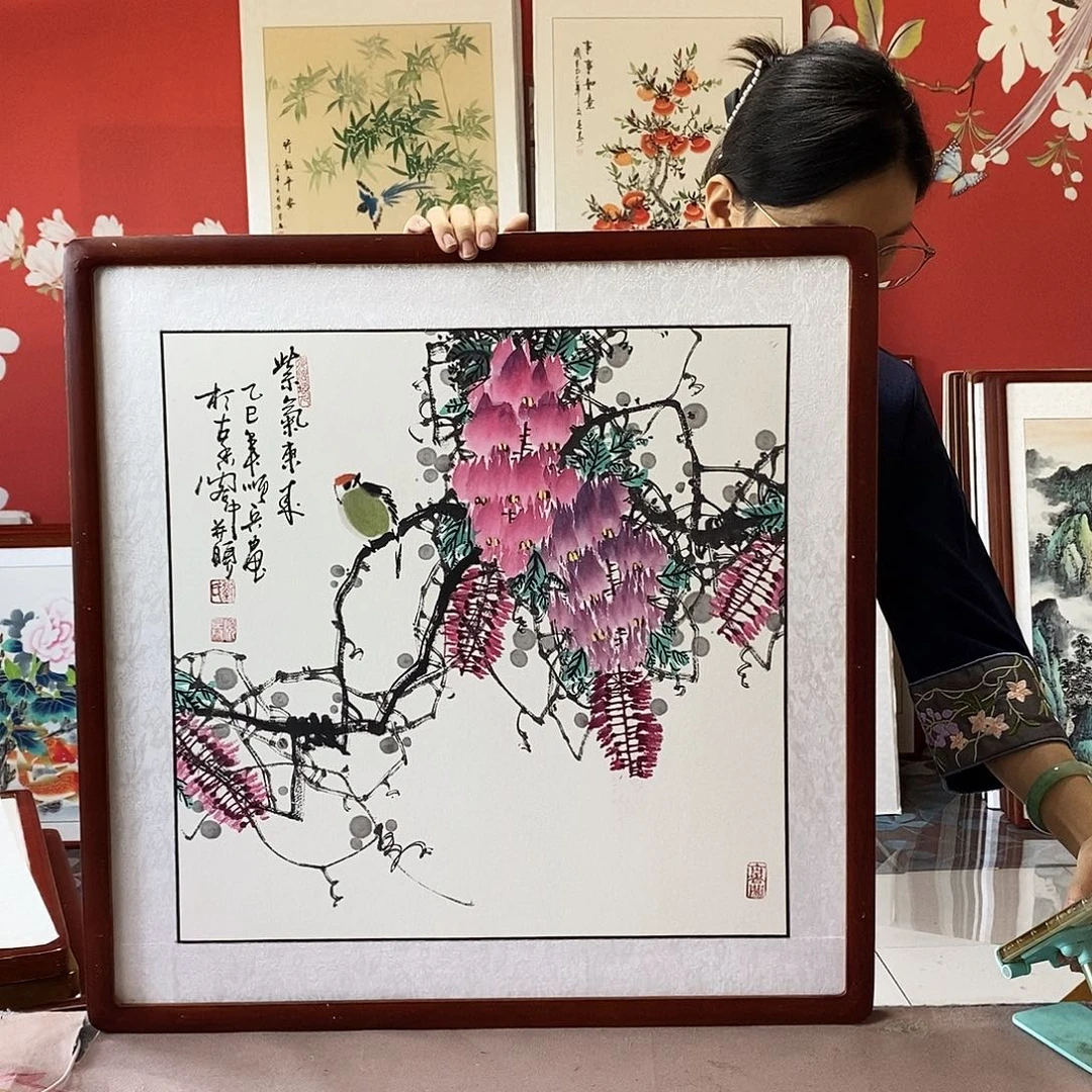 国画手写手绘带框包邮62✖️62国画作品