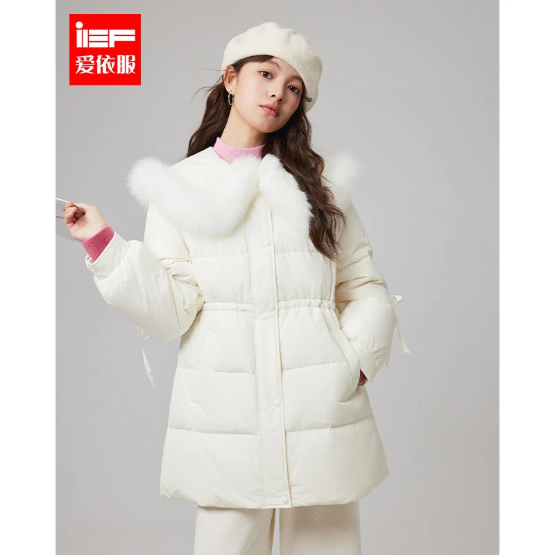 IEF/爱依服2025冬季新款法式甜美温柔风白鸭绒保暖羽绒中长款外套