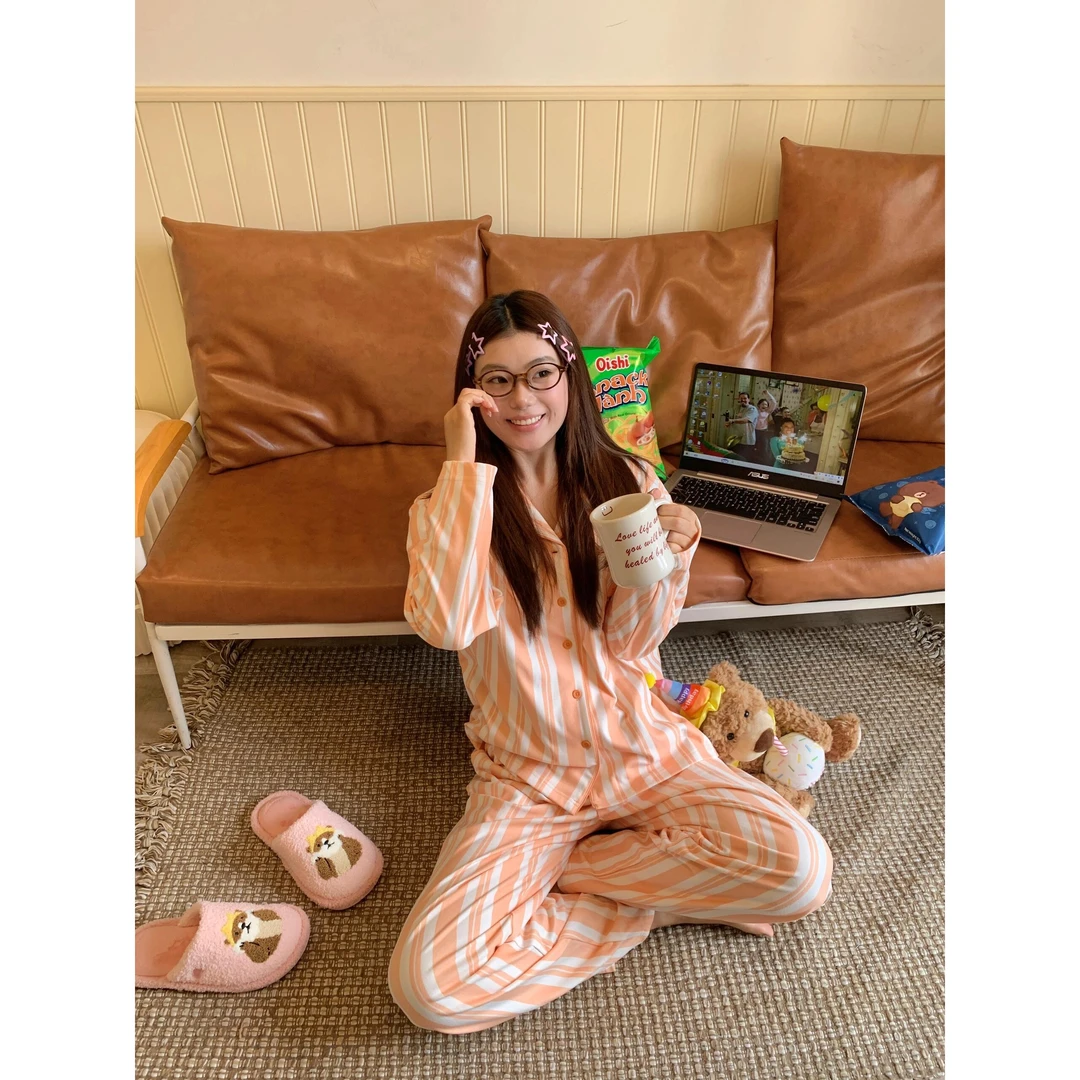 韩版设计感小众上衣长袖休闲睡衣女款春秋新款显瘦长裤家居服套装