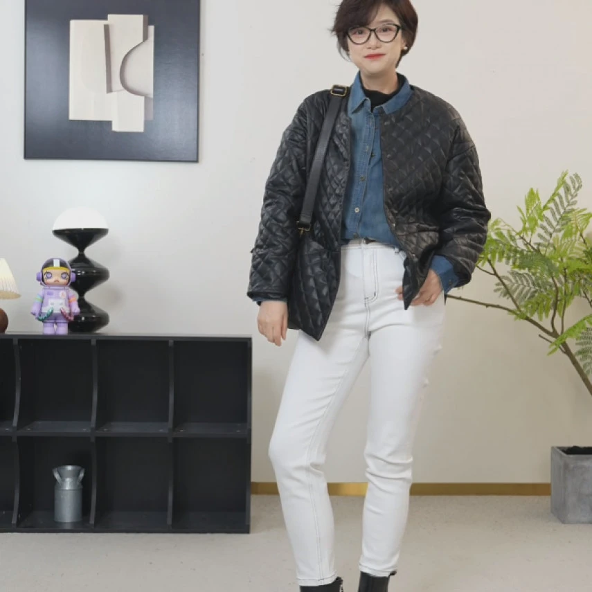 【U.M】巴黎旧梦圆领菱格羊皮棉服保暖精致显瘦