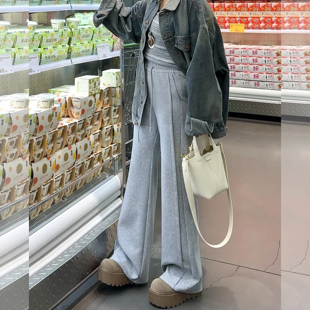 【春季新款】胖mm显瘦松紧腰直筒喇叭休闲裤200斤加大码女装_501-QJ