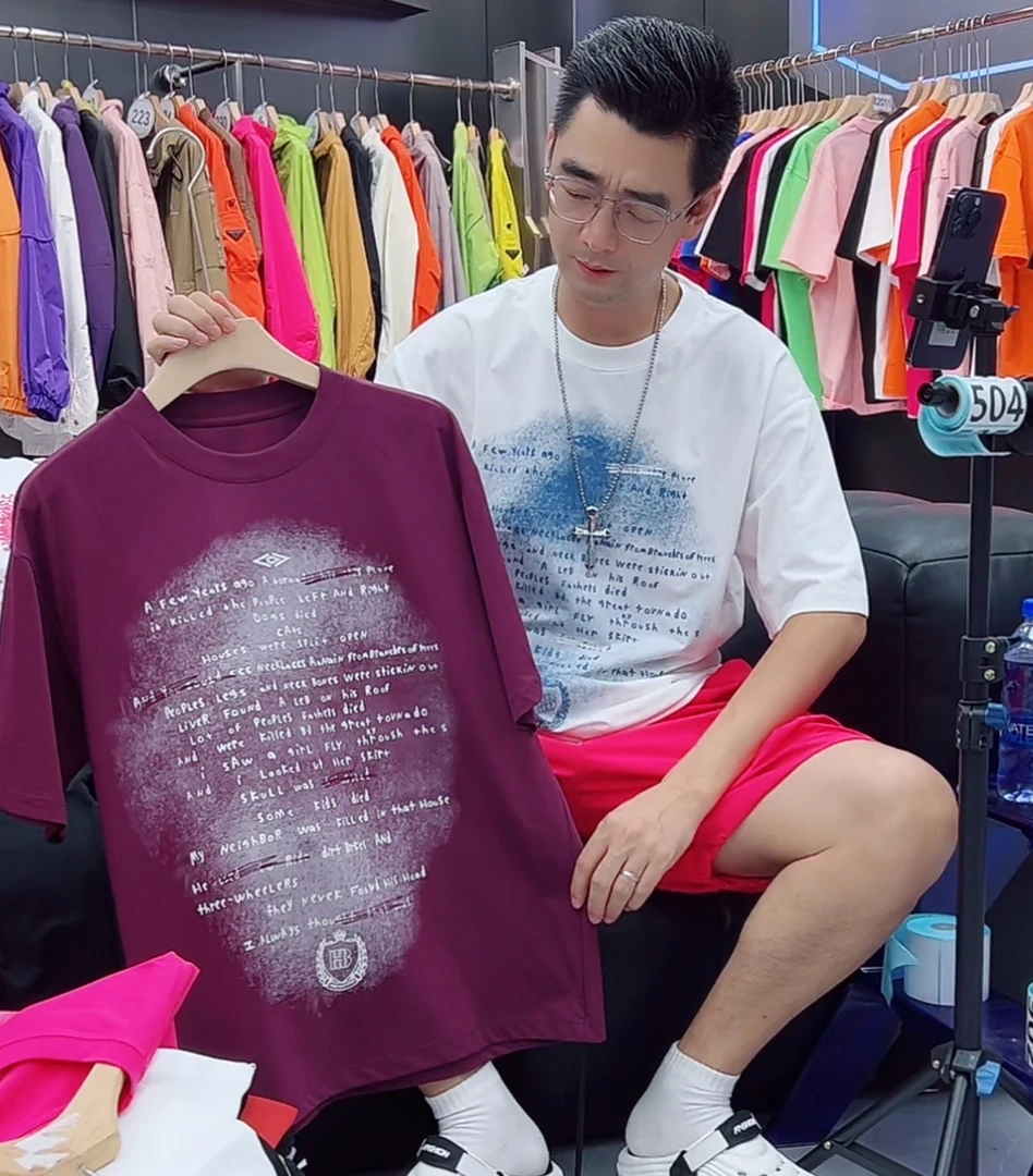 字母薄款夏季落肩袖渐变T恤半袖潮流情侣个性-0021