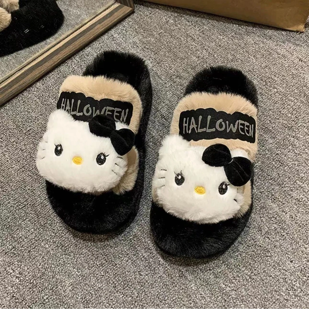 【佳宝】超厚甜美风kitty猫毛毛拖鞋女秋冬时尚百搭半拖外穿厚底