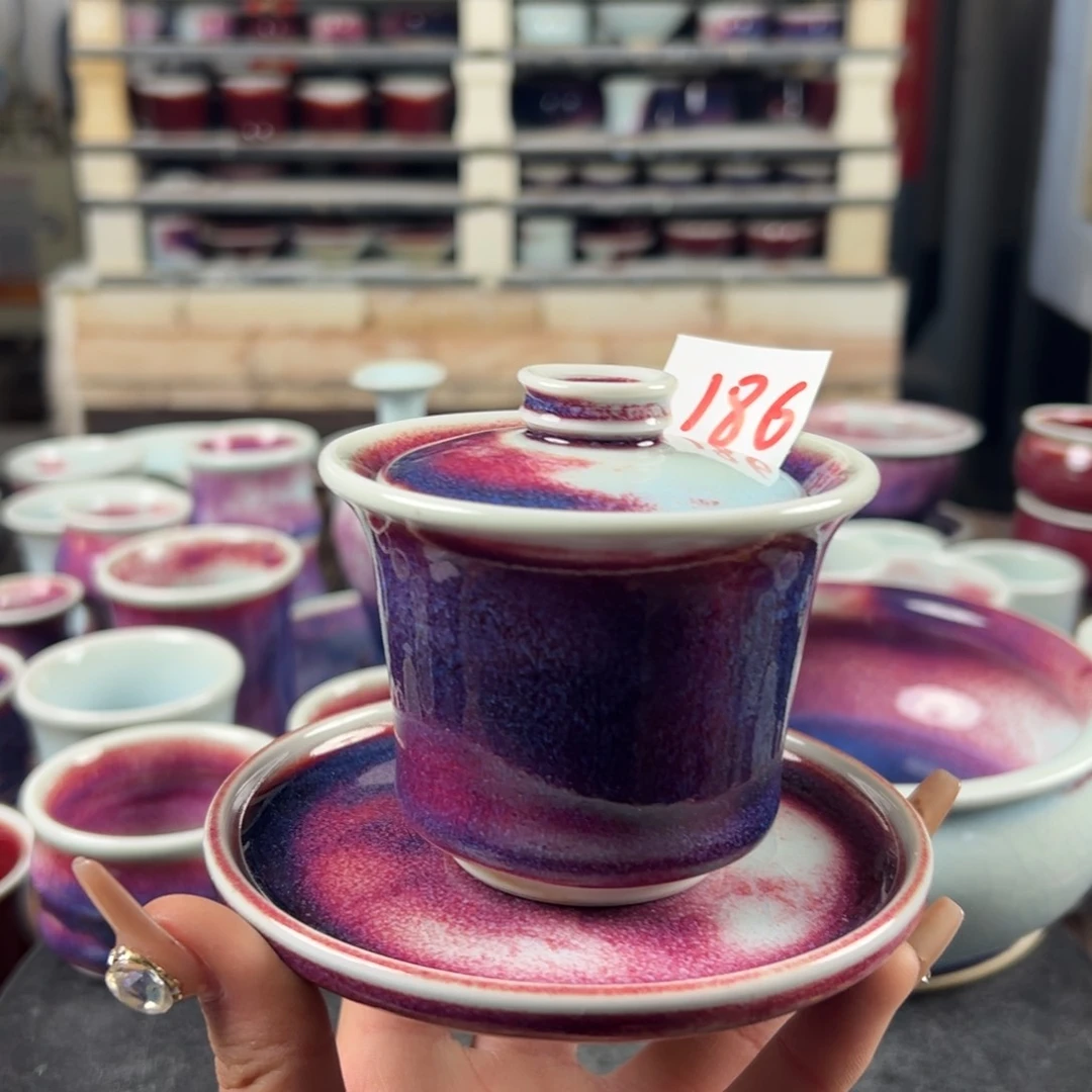 瓷片微瑕三才盖碗纯手工