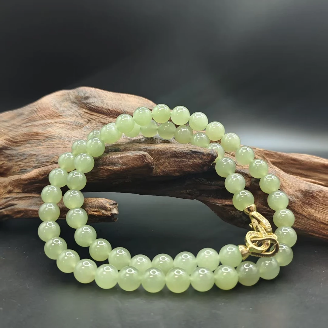 Z和田玉晴水圆珠项链（卡8）2775