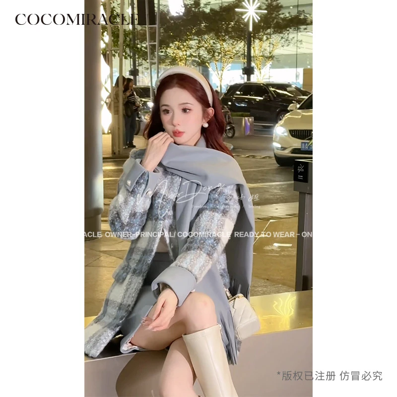 董小姐【摩登格调】冬季新款格子时尚保暖羽绒套装QL8TZ8136