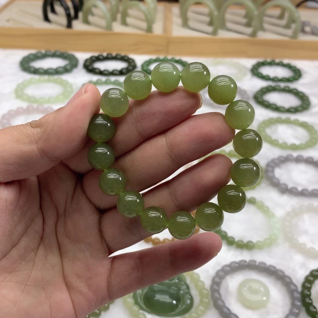 和田玉未镶嵌手串（冰湖水绿12）