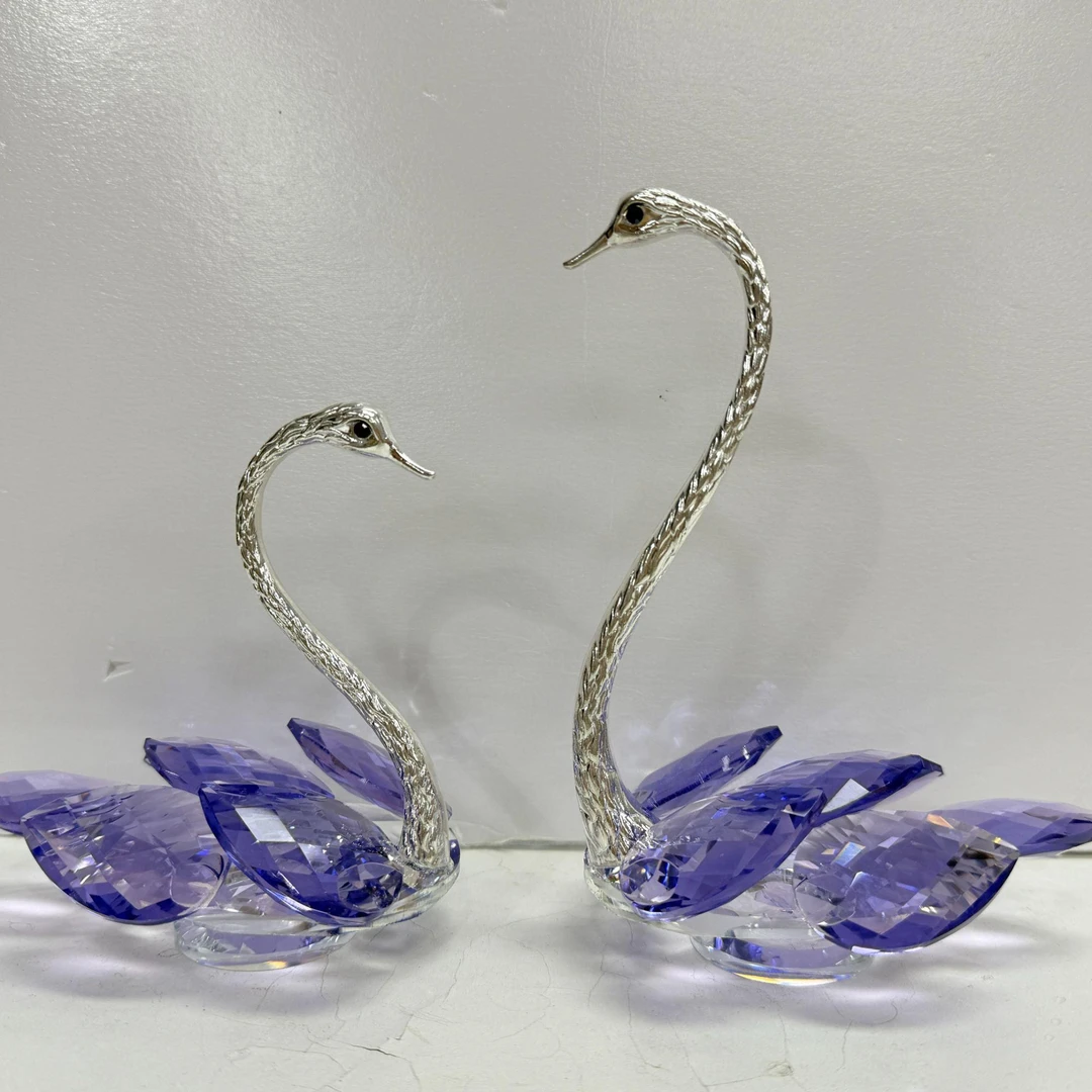 新款施华限量款天鹅桌面摆件一对紫色天鹅