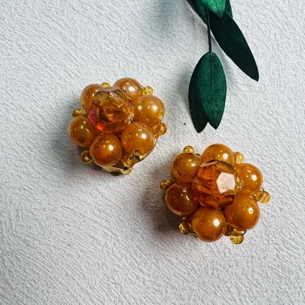 铜合金树脂耳饰 【六六中古】孤品复古耳饰th7267