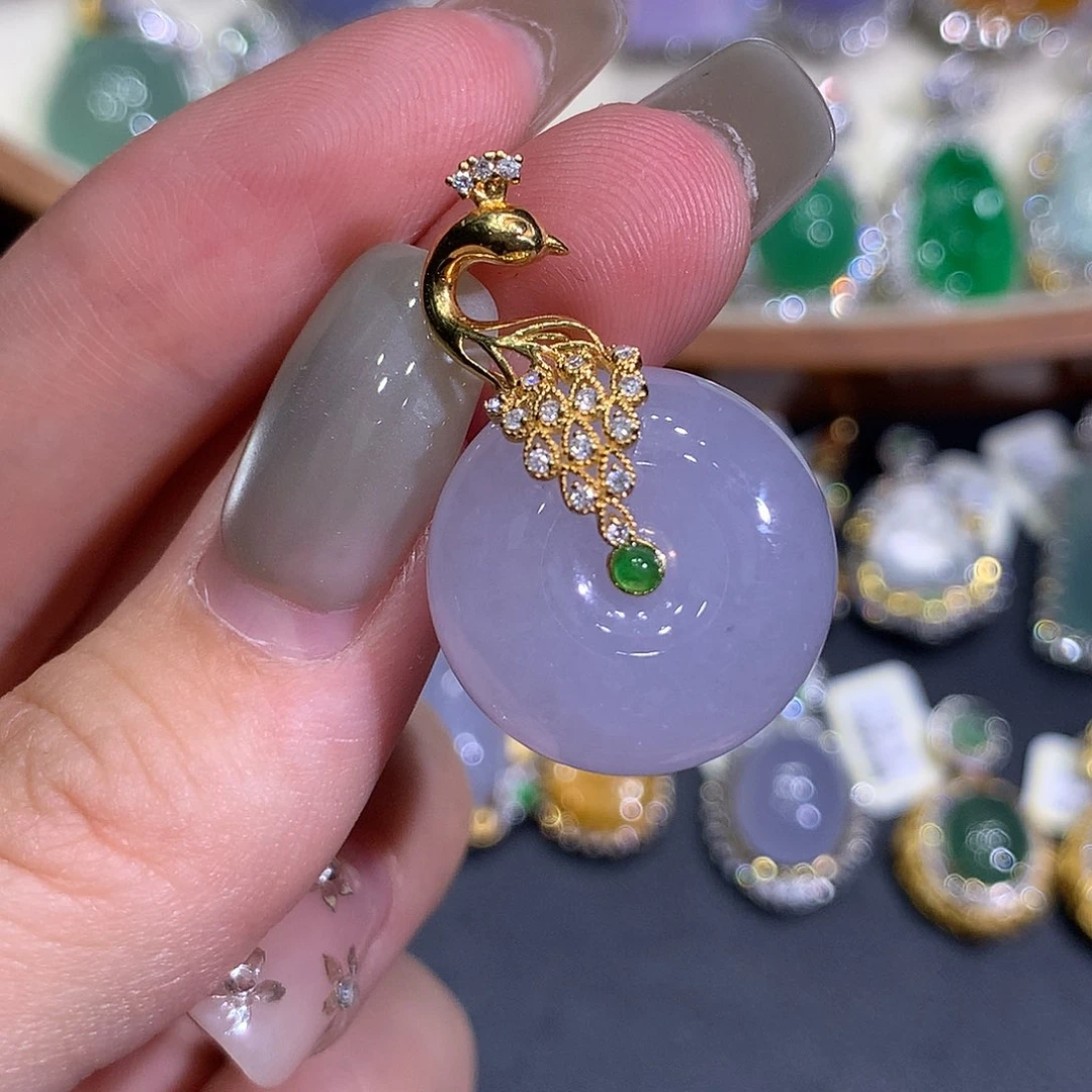 吊坠(不含链)18K金镶嵌翡翠