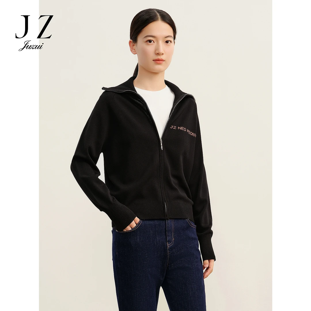【尚雅专属】商场同款JZ玖姿JWDQ30620运动风翻领拉链毛衫外套女秋