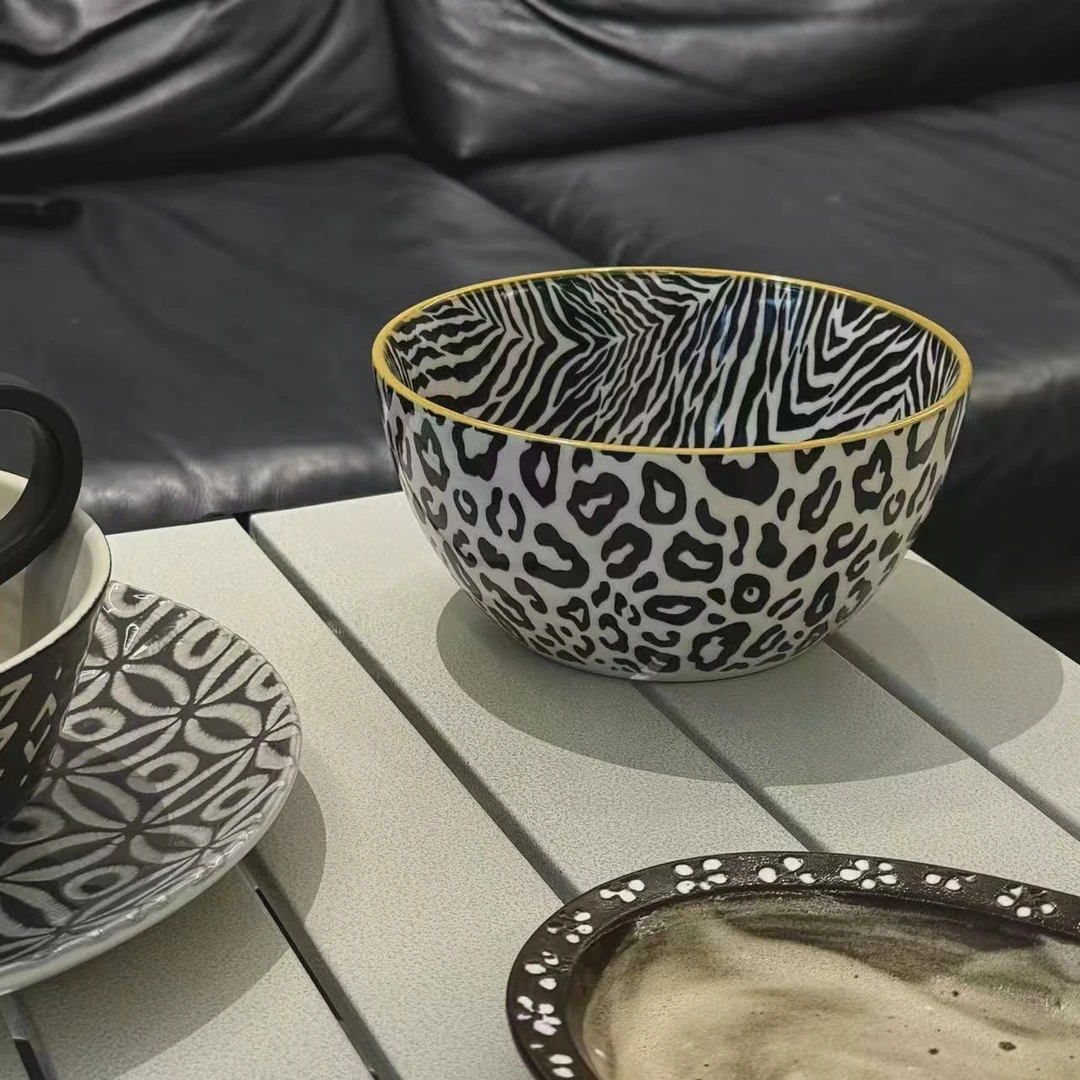 w92 ins风陶瓷面碗6英寸豹纹早餐碗创意汤碗 微瑕 凑满20发货