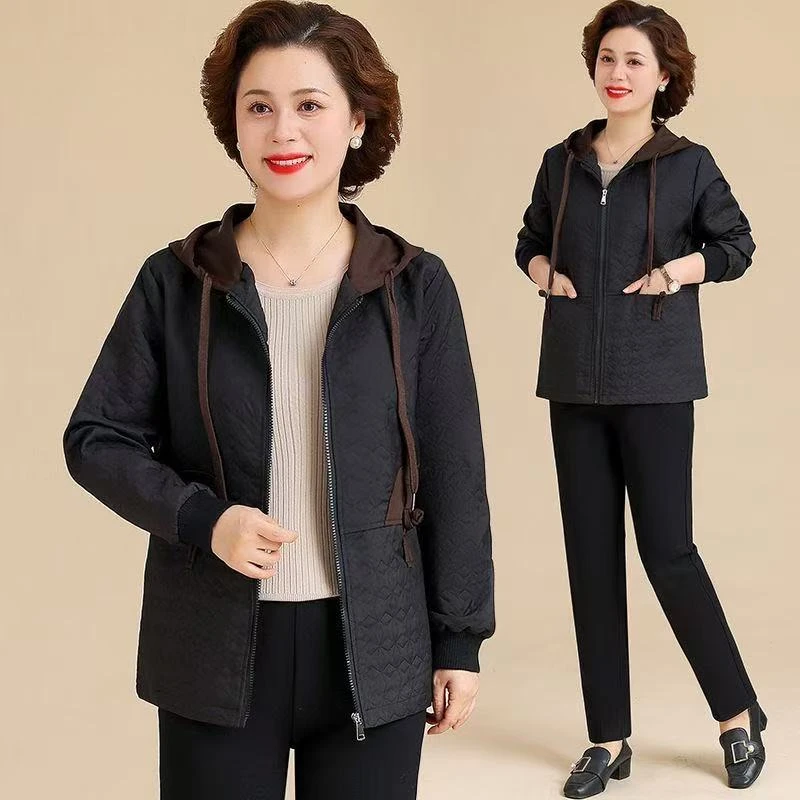 8136-妈妈秋装外套连帽时尚上衣休闲宽松减龄【新仓库19-3-1】