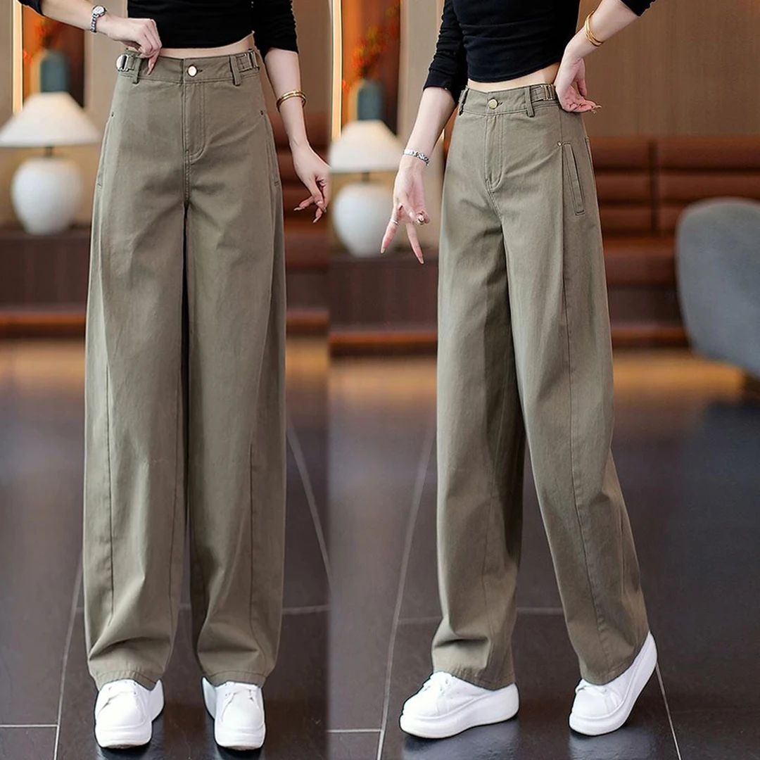复古休闲工装裤女2025春秋新款显瘦拖地裤今年流行高腰阔腿弯刀裤