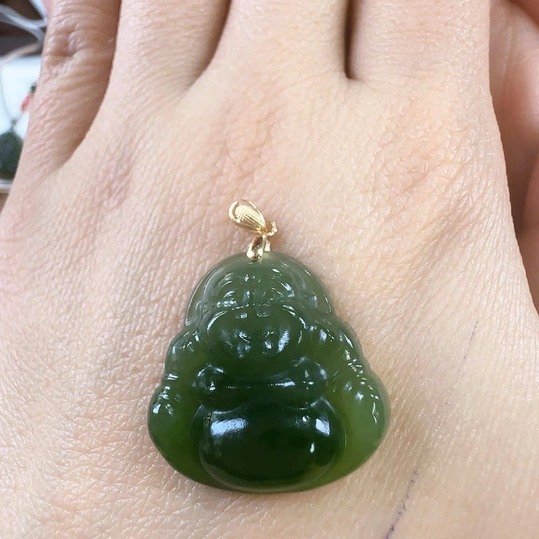 和田玉18K金镶嵌吊坠(赠链)