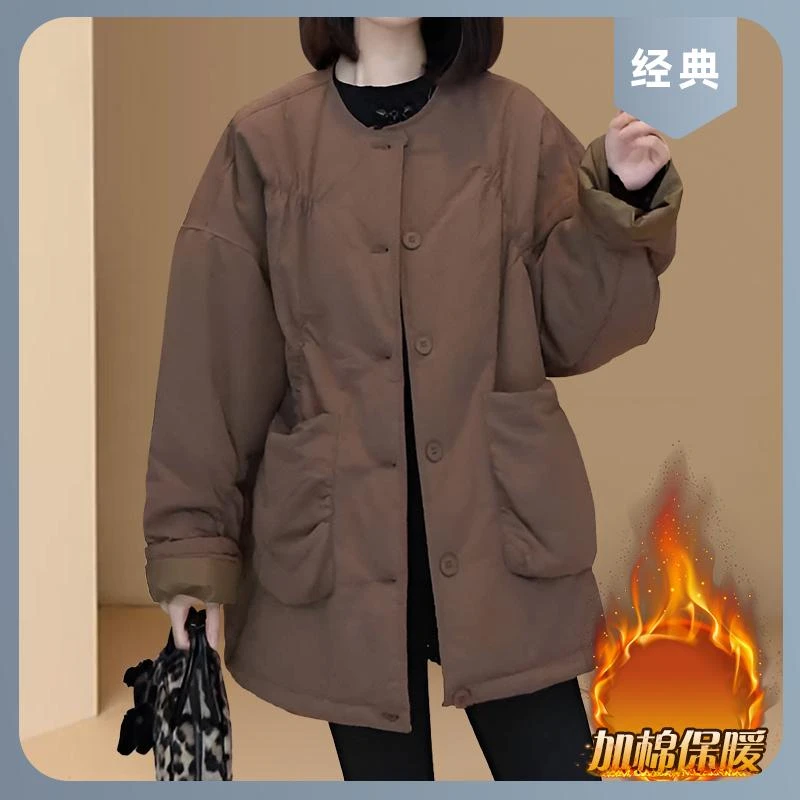 2025冬季新款高级感加厚夹棉棉服女大码胖mm时尚保暖棉衣棉袄外套